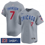 Men's Chicago Cubs #7 Dansby Swanson Gray 'Ryne Sandberg Tribute' Vapor Limited V3 Stitched Baseball Jersey Men's Chicago Cubs #7 Dansby Swanson Gray 'Ryne Sandberg Tribute' Vapor Limited V3 Stitched Baseball Jersey
