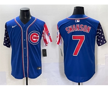 Men's Chicago Cubs #7 Dansby Swanson Royal 2025 Independence Day Vapor Premier Limited Stitched Baseball Jersey
