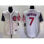Men's Chicago Cubs #7 Dansby Swanson White 2025 Independence Day Vapor Premier Limited Stitched Baseball Jersey