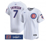 Men's Chicago Cubs #7 Dansby Swanson White Pinstripe 'Ryne Sandberg Tribute' Vapor Limited V3 Stitched Baseball Jersey Men's Chicago Cubs #7 Dansby Swanson White Pinstripe 'Ryne Sandberg Tribute' Vapor Limited V3 Stitched Baseball Jersey