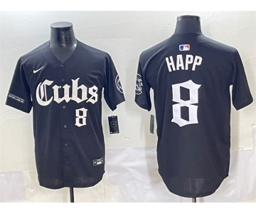 Men's Chicago Cubs #8 Ian Happ Black 'Gothic North Side Edition' Vapor Premier Limited Stitched Baseball Jersey