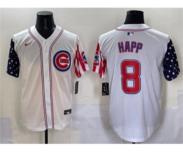 Men's Chicago Cubs #8 Ian Happ White 2025 Independence Day Vapor Premier Limited Stitched Baseball Jersey