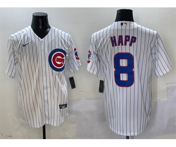 Men's Chicago Cubs #8 Ian Happ White Cool Base Stitched Baseball Jersey