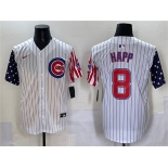 Men's Chicago Cubs #8 Ian Happ White Pinstripe 2025 Independence Day Vapor Premier Limited Stitched Baseball Jersey