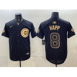 Men's Chicago Cubs #8 lan Happ Black Gold 150th Anniversary Patch Stitched Baseball Jersey