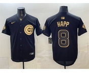 Men's Chicago Cubs #8 lan Happ Black Gold 150th Anniversary Patch Stitched Baseball Jersey Men's Chicago Cubs #8 lan Happ Black Gold 150th Anniversary Patch Stitched Baseball Jersey