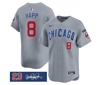 Men's Chicago Cubs #8 lan Happ Gray 'Ryne Sandberg Tribute' Vapor Limited V3 Stitched Baseball Jersey