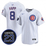 Men's Chicago Cubs #8 lan Happ White Pinstripe 'Ryne Sandberg Tribute' Vapor Limited V2 Stitched Baseball Jersey Men's Chicago Cubs #8 lan Happ White Pinstripe 'Ryne Sandberg Tribute' Vapor Limited V2 Stitched Baseball Jersey