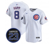 Men's Chicago Cubs #8 lan Happ White Pinstripe 'Ryne Sandberg Tribute' Vapor Limited V2 Stitched Baseball Jersey Men's Chicago Cubs #8 lan Happ White Pinstripe 'Ryne Sandberg Tribute' Vapor Limited V2 Stitched Baseball Jersey