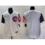 Men's Chicago Cubs Blank White Pinstripe 2025 Independence Day Vapor Premier Limited Stitched Baseball Jersey
