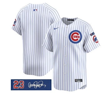 Men's Chicago Cubs Blank White Pinstripe 'Ryne Sandberg Tribute' Vapor Limited V3 Stitched Baseball Jersey