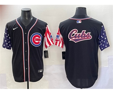 Men's Chicago Cubs Team Big Logo Black 2025 Independence Day Vapor Premier Limited Stitched Baseball Jersey