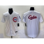 Men's Chicago Cubs Team Big Logo White Pinstripe 2nd Alternate Limited Stitched Baseball Jersey