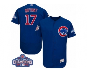 Men's Majestic Chicago Cubs #17 Kris Bryant Royal Blue 2016 World Series Champions Flexbase Authentic Collection MLB Jersey