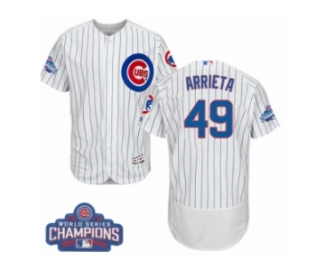 Men's Majestic Chicago Cubs #49 Jake Arrieta White 2016 World Series Champions Flexbase Authentic Collection MLB Jersey