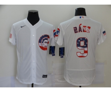 Men's Nike Chicago Cubs #9 Javier Baez White 2020 Stars & Stripes 4th of July Jersey