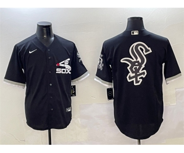 Men's Chicago White Sox Black Team Big Logo Cool Base Stitched Jersey