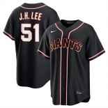 Men's San Francisco Giants #51 Jung Hoo Lee Black Out Stitched Baseball Jersey