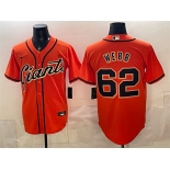 Men's San Francisco Giants #62 Logan Webb Orange Cool Base Stitched Baseball Jersey