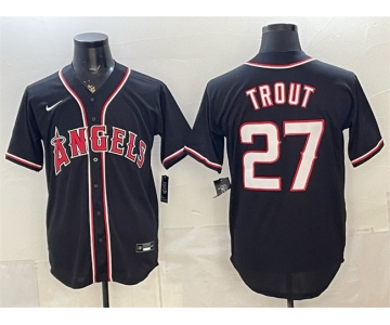Men's Los Angeles Angels #27 Mike Trout 2026 Fashion Replica Black Out Stitched Baseball Jersey