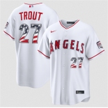 Men's Los Angeles Angels #27 Mike Trout 2026 White USA 250 Fourth of July Home Stadium Stitched Baseball Jersey