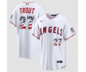 Men's Los Angeles Angels #27 Mike Trout 2026 White USA 250 Fourth of July Home Stadium Stitched Baseball Jersey Men's Los Angeles Angels #27 Mike Trout 2026 White USA 250 Fourth of July Home Stadium Stitched Baseball Jersey
