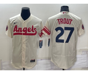 Men's Los Angeles Angels #27 Mike Trout Cream 2022 City Connect Flex Base Stitched Jersey