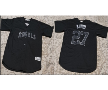 Men's Los Angeles Angels #27 Mike Trout KIIIIID Black Stitched Baseball Jersey