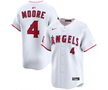 Men's Los Angeles Angels #4 Christian Moore White Home Limited Stitched Baseball Jersey