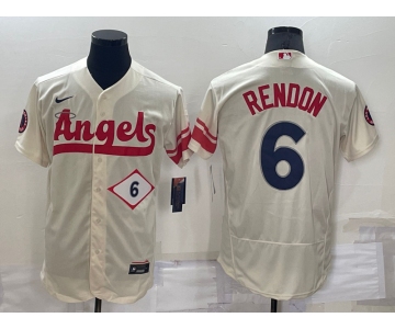 Men's Los Angeles Angels #6 Anthony Rendon Number Cream 2022 City Connect Flex Base Stitched Jersey