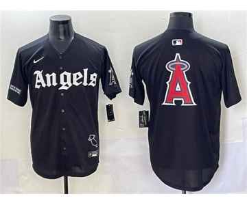 Men's Los Angeles Angels Team Big Logo Black 'Gothic Halo Edition' Vapor Limited Stitched Jersey