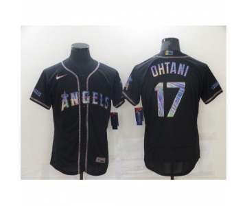 Men's Los Angeles Angels of Anaheim #17 Shohei Ohtani Black 2021 Iridescent Logo Jersey