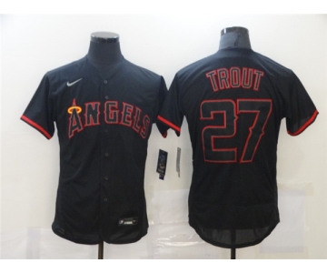 Men's Nike Los Angeles Angels #27 Mike Trout  Black Red Flex Base Authentic Baseball Jersey