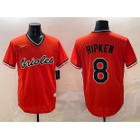 Men's Baltimore Orioles #8 Cal Ripken Jr. Orange Throwback Stitched Baseball Jersey