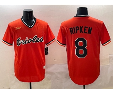 Men's Baltimore Orioles #8 Cal Ripken Jr. Orange Throwback Stitched Baseball Jersey