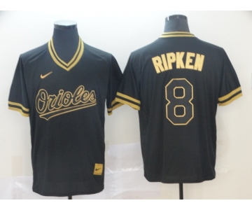 Men's Nike Baltimore Orioles #8 Cal Ripken Authentic Black Gold Fashion Baseball Jersey