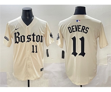 Men's Boston Red Sox #11 Rafael Devers Cream Gothic Vapor Limited Stitched Baseball Jersey