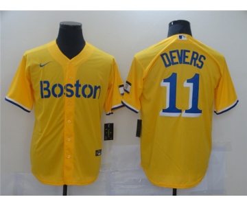 Men's Boston Red Sox #11 Rafael Devers Nike Gold City Connect Jersey