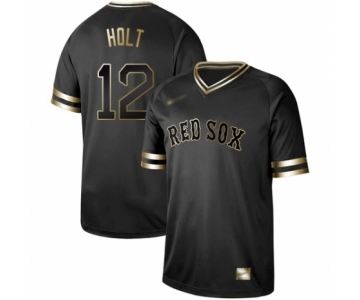 Men's Boston Red Sox #12 Brock Holt Authentic Black Gold Fashion Baseball Jersey
