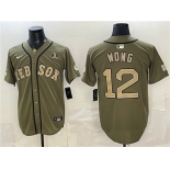 Men's Boston Red Sox #12 Connor Wong Olive Armed Forces Day Cool Base Stitched Baseball Jersey Men's Boston Red Sox #12 Connor Wong Olive Armed Forces Day Cool Base Stitched Baseball Jersey
