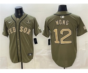 Men's Boston Red Sox #12 Connor Wong Olive Armed Forces Day Cool Base Stitched Baseball Jersey Men's Boston Red Sox #12 Connor Wong Olive Armed Forces Day Cool Base Stitched Baseball Jersey