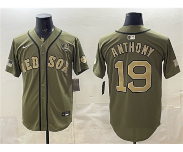 Men's Boston Red Sox #19 Roman Anthony Olive Armed Forces Day Cool Base Stitched Baseball Jersey