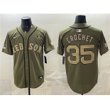Men's Boston Red Sox #35 Garrett Crochet Olive Armed Forces Day Cool Base Stitched Baseball Jersey