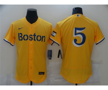 Men's Boston Red Sox #5 Enrique Hernandez Nike Gold 2021 City Connect Flex Base Authentic Collection Jersey