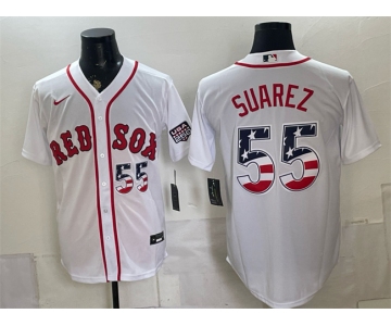 Men's Boston Red Sox #55 Ranger Suarez White 2026 USA 250 Fourth of July Home Stitched Baseball Jersey