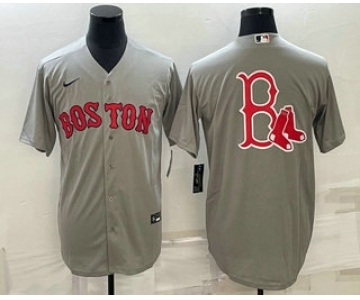 Men's Boston Red Sox Big Logo Grey Stitched MLB Cool Base Nike Jersey