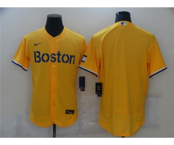 Men's Nike Boston Red Sox Blank Gold 2021 City Connect Flex Base Authentic Collection Jersey