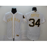 Nike Men's Boston Red Sox #34 David Ortiz White Gold Home Flex Base Authentic Collection Baseball Jersey