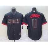 Men's Cincinnati Reds #11 Barry Larkin Black 2023 City Connect Cool Base Stitched Jersey1