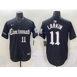 Men's Cincinnati Reds #11 Barry Larkin Black 'Gothic Queen City Edition' Vapor Premier Limited Stitched Baseball Jersey